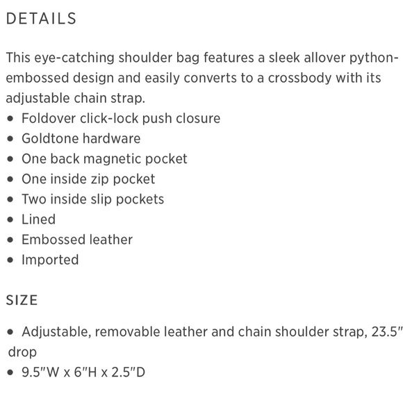 NWT Corinne Python-Embossed Leather Shoulder Bag - Picture 5 of 5